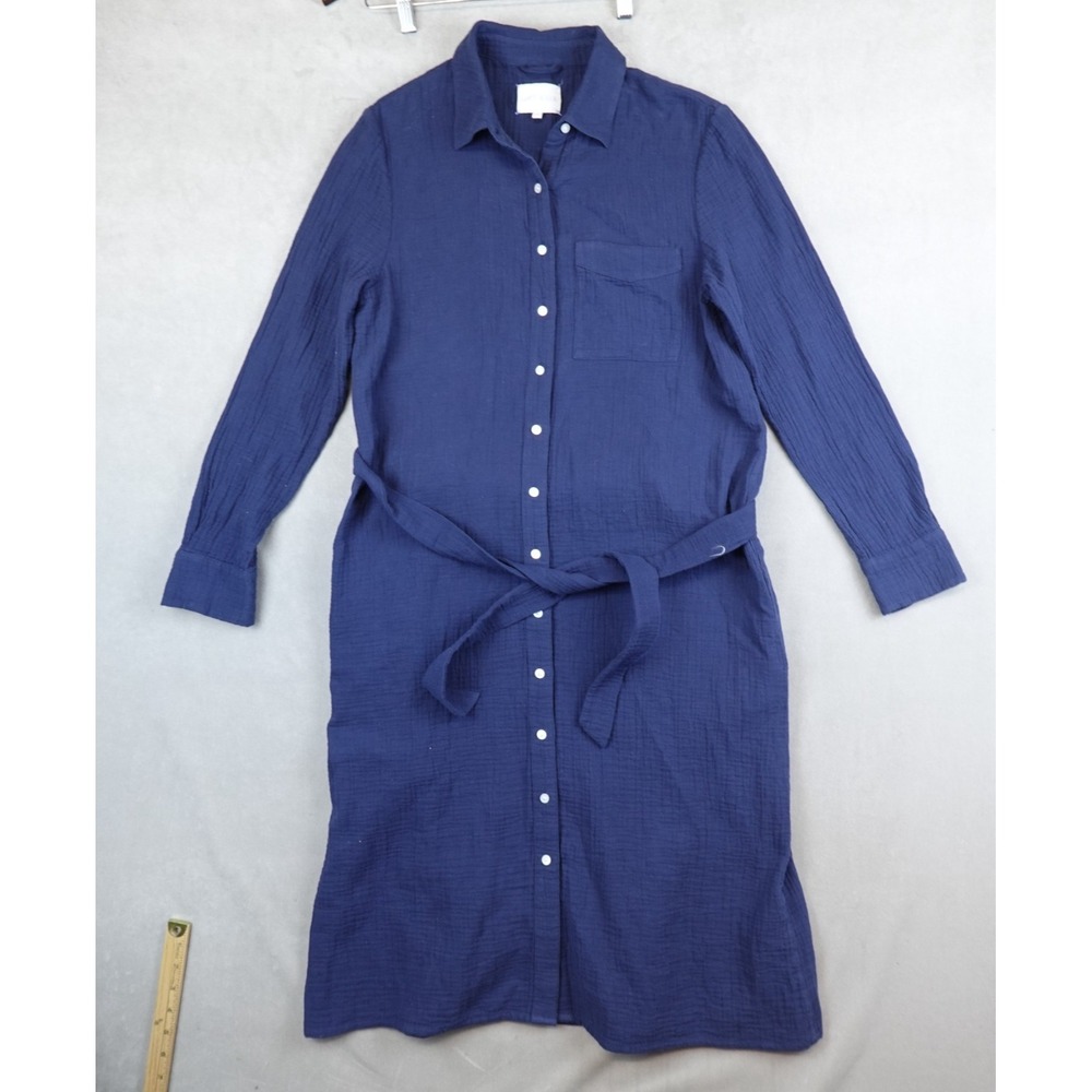 ALICE WALK Shirt Dress Navy Blue Long Sleeve Button Front Size XS